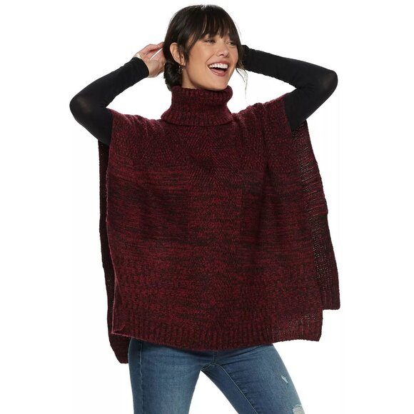 Apt. 9 Women’s Turtle Neck Poncho Knit Sweater Red Black - (OS) - Picture 1 of 13